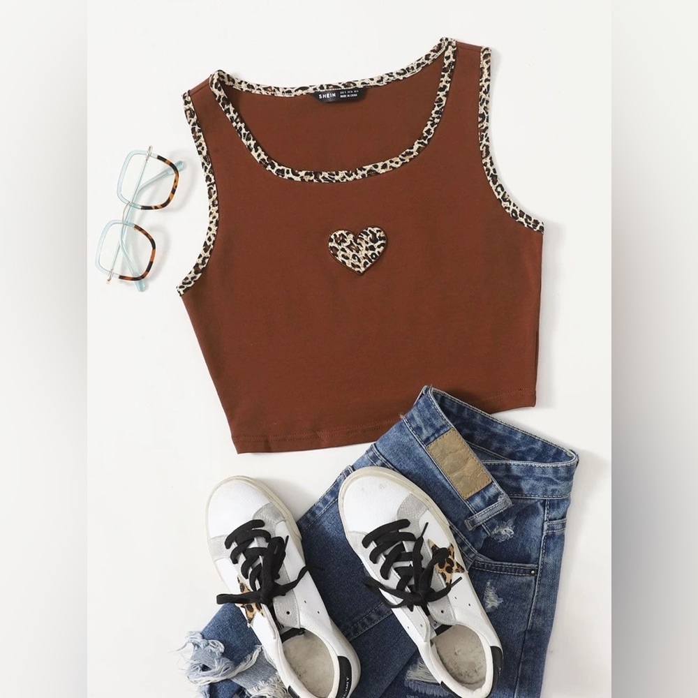 Leopard Heart Print Tank Top